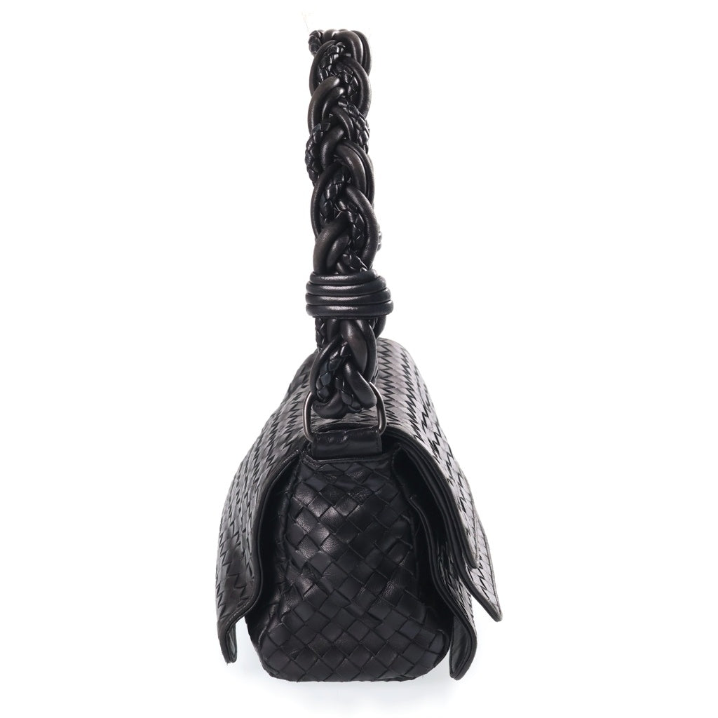 BOTTEGA VENETA(ボッテガヴェネタ) イントレチャート フラップ ホーボーバッグ ショルダーバッグ レザー ブラック レディース