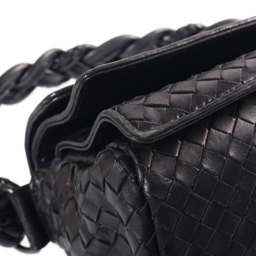 BOTTEGA VENETA(ボッテガヴェネタ) イントレチャート フラップ ホーボーバッグ ショルダーバッグ レザー ブラック レディース