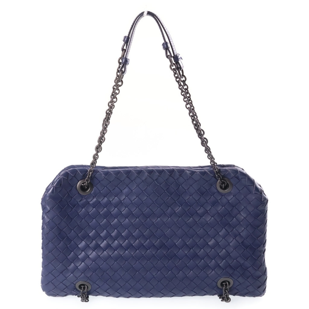 BOTTEGA VENETA(ボッテガヴェネタ) イントレチャート チェーンショルダーバッグ パープル ブルー レザー ブラック金具 レディース