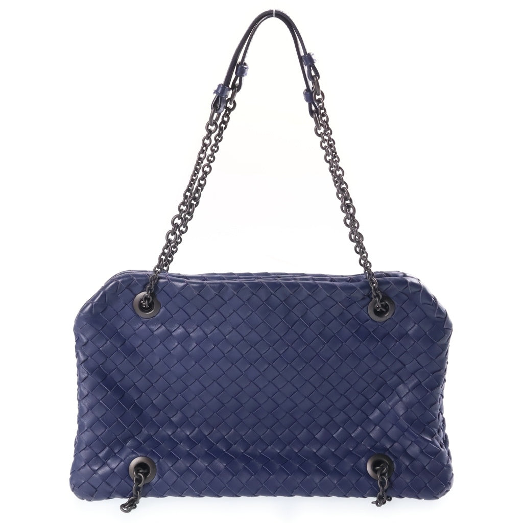 BOTTEGA VENETA(ボッテガヴェネタ) イントレチャート チェーンショルダーバッグ パープル ブルー レザー ブラック金具 レディース