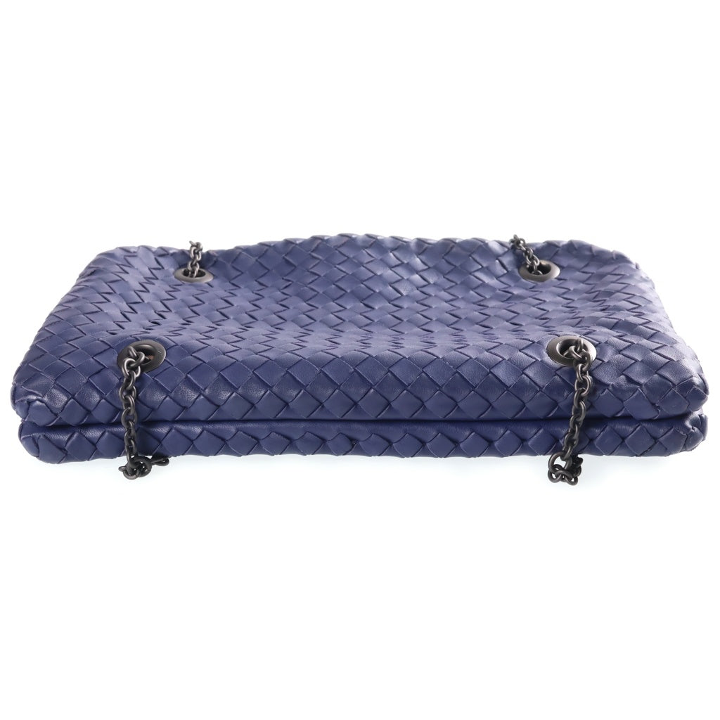 BOTTEGA VENETA(ボッテガヴェネタ) イントレチャート チェーンショルダーバッグ パープル ブルー レザー ブラック金具 レディース