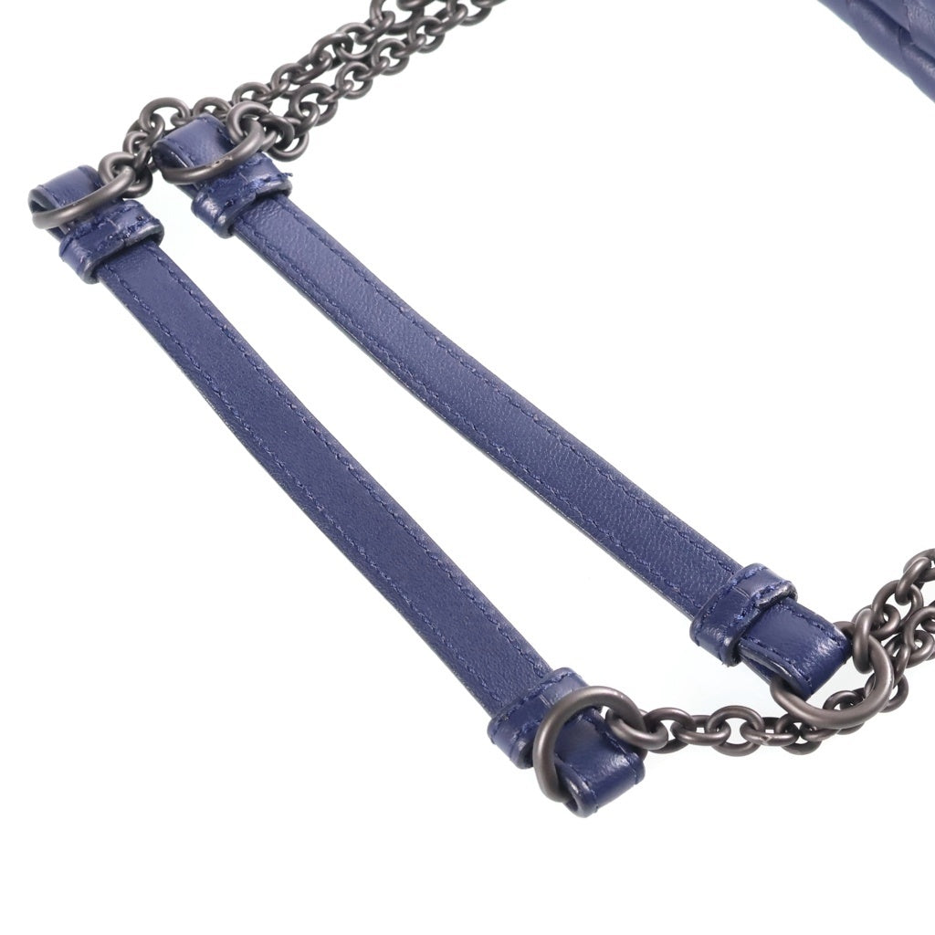 BOTTEGA VENETA(ボッテガヴェネタ) イントレチャート チェーンショルダーバッグ パープル ブルー レザー ブラック金具 レディース