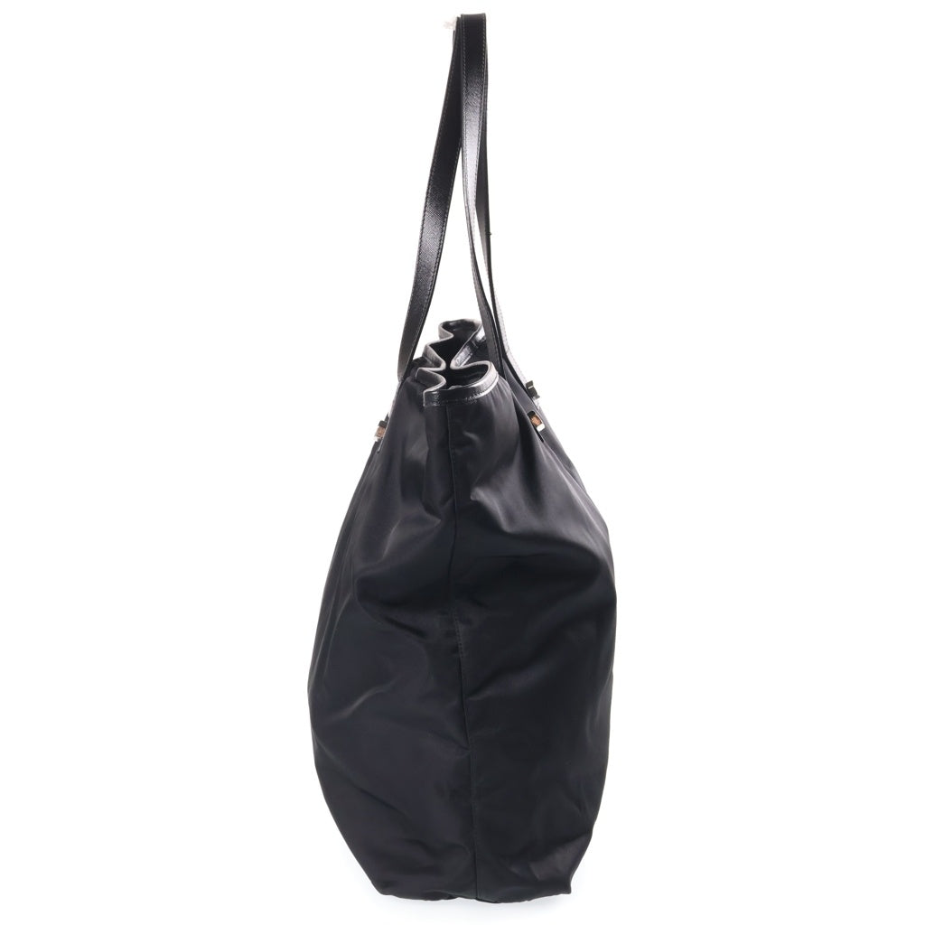 PRADA(プラダ) スカル トートバッグ ハンドバッグ ブラック レザー×ナイロン VA832T シルバー金具 レディース