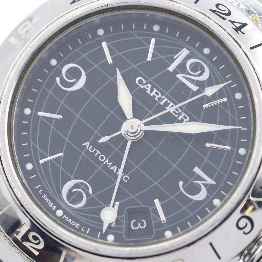 Cartier(カルティエ) パシャC GMT 黒文字盤 腕時計 SS/AT カルティエケア確認済 W31079M7 シルバー×ブラック レディース