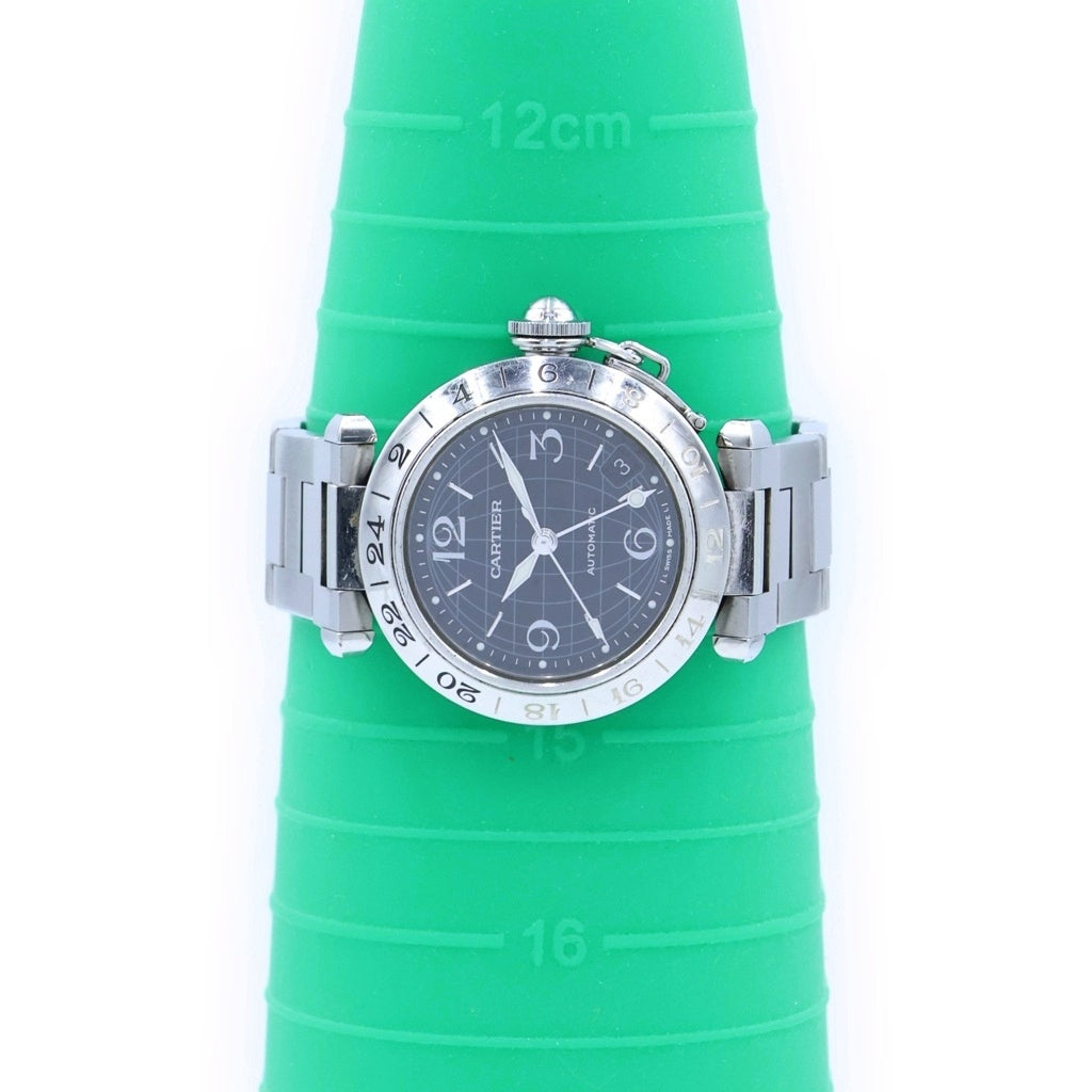 Cartier(カルティエ) パシャC GMT 黒文字盤 腕時計 SS/AT カルティエケア確認済 W31079M7 シルバー×ブラック レディース