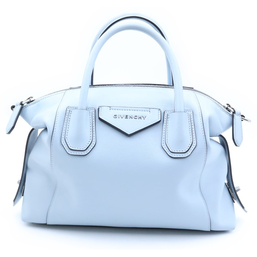 GIVENCHY(ジバンシィ) アンティゴナ スモール レザー 2WAY ハンド ショルダーバッグ シルバー金具 ライトブルー レディース