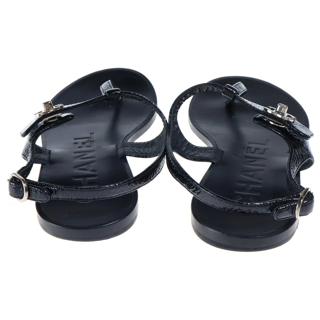 CHANEL(シャネル) Leather Sandals ココマーク レザー トングサンダル シューズ シルバー金具 ブラック G33695 レディース