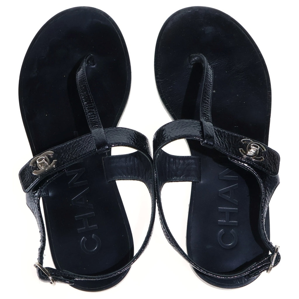CHANEL(シャネル) Leather Sandals ココマーク レザー トングサンダル シューズ シルバー金具 ブラック G33695 レディース