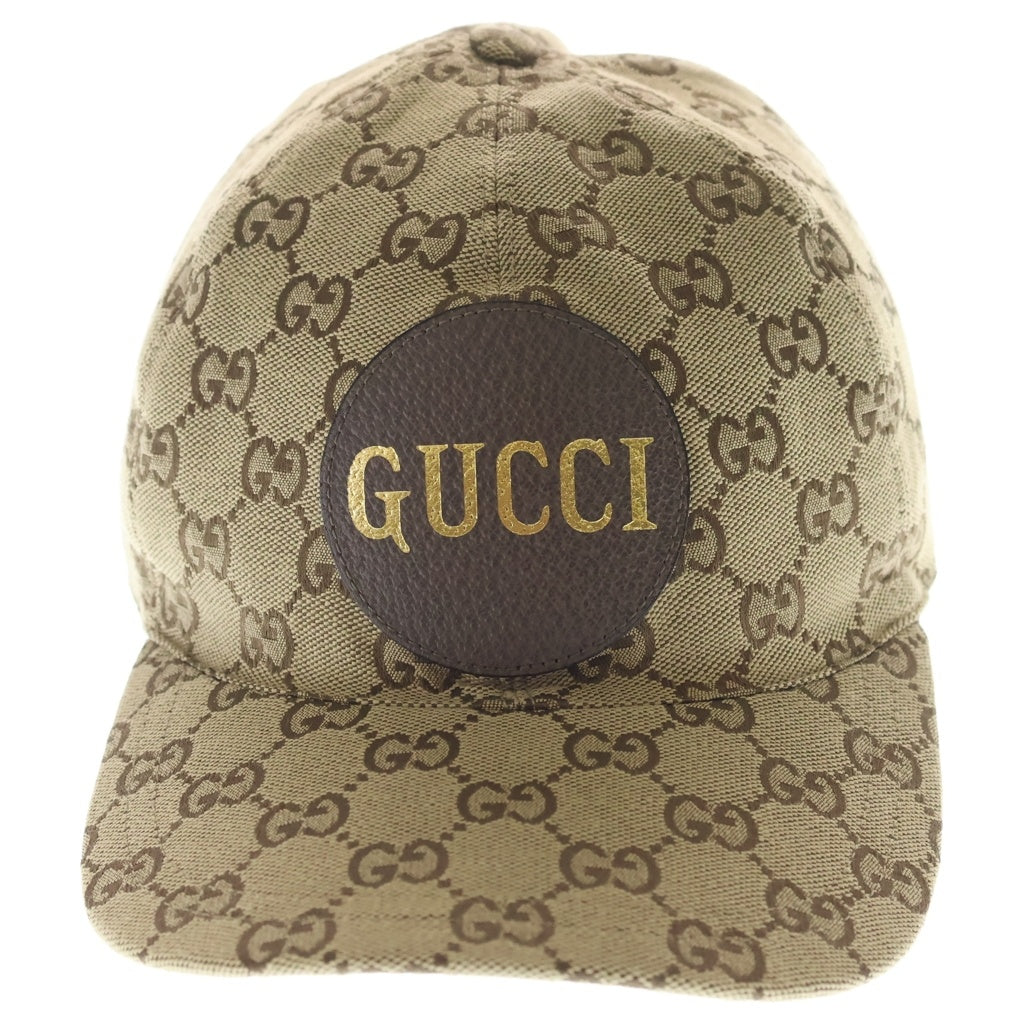 GUCCI(グッチ) GGキャンバス レザー ロゴパッチ ベースボールキャップ 帽子 ベージュ レディース