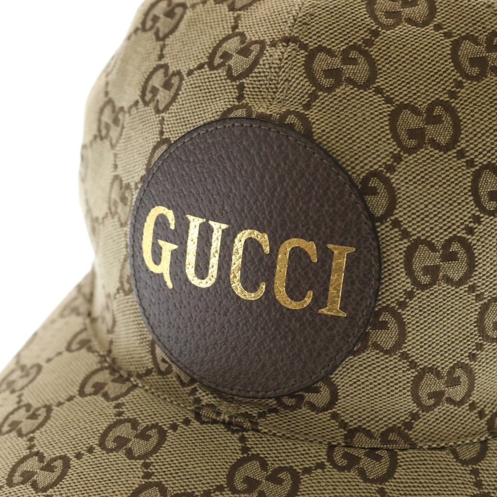 GUCCI(グッチ) GGキャンバス レザー ロゴパッチ ベースボールキャップ 帽子 ベージュ レディース