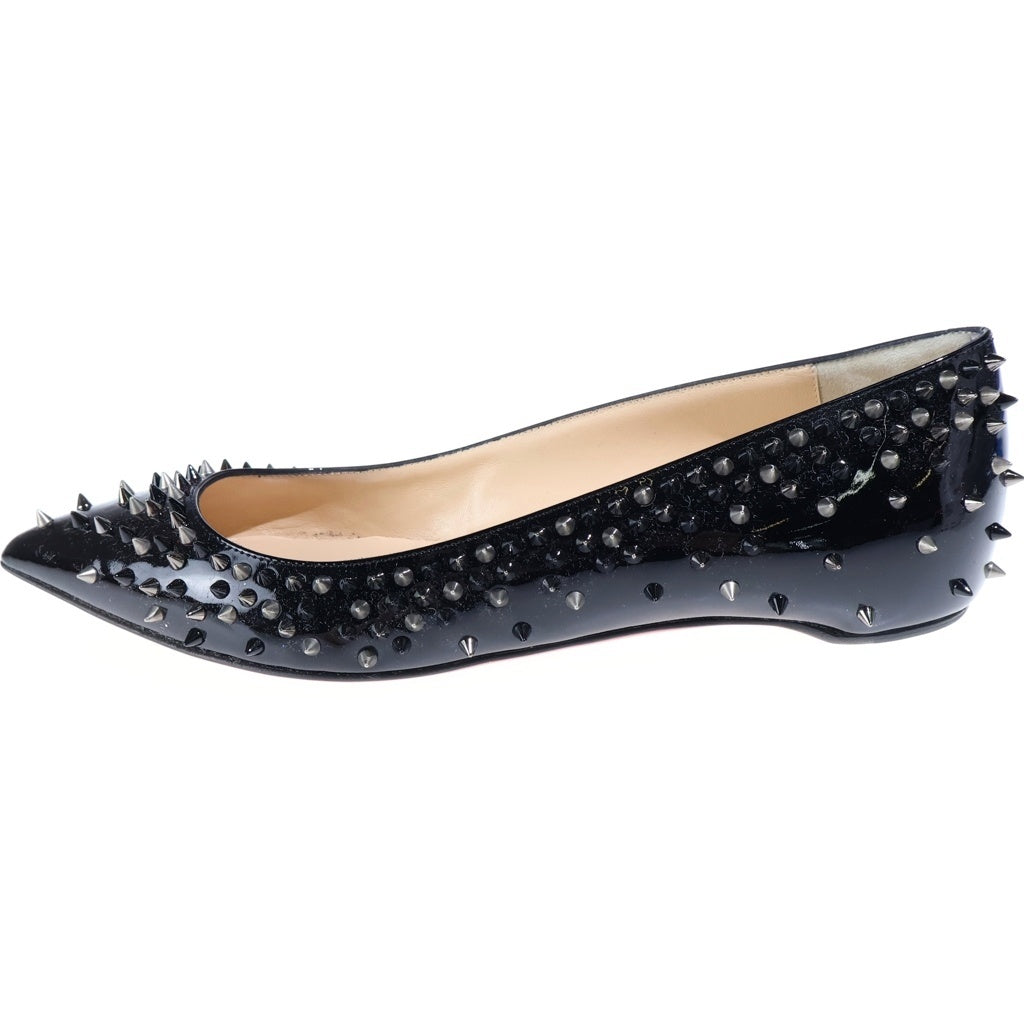 CHRISTIAN LOUBOUTIN(クリスチャンルブタン) ESCARPIC FLAT PATENT エスカルパン パテントレザー フラットシューズ ポインテッドトゥ スパイク ブラック M644 レディース