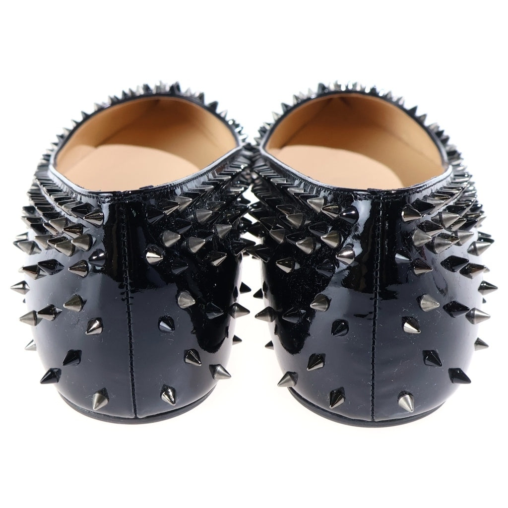 CHRISTIAN LOUBOUTIN(クリスチャンルブタン) ESCARPIC FLAT PATENT エスカルパン パテントレザー フラットシューズ ポインテッドトゥ スパイク ブラック M644 レディース