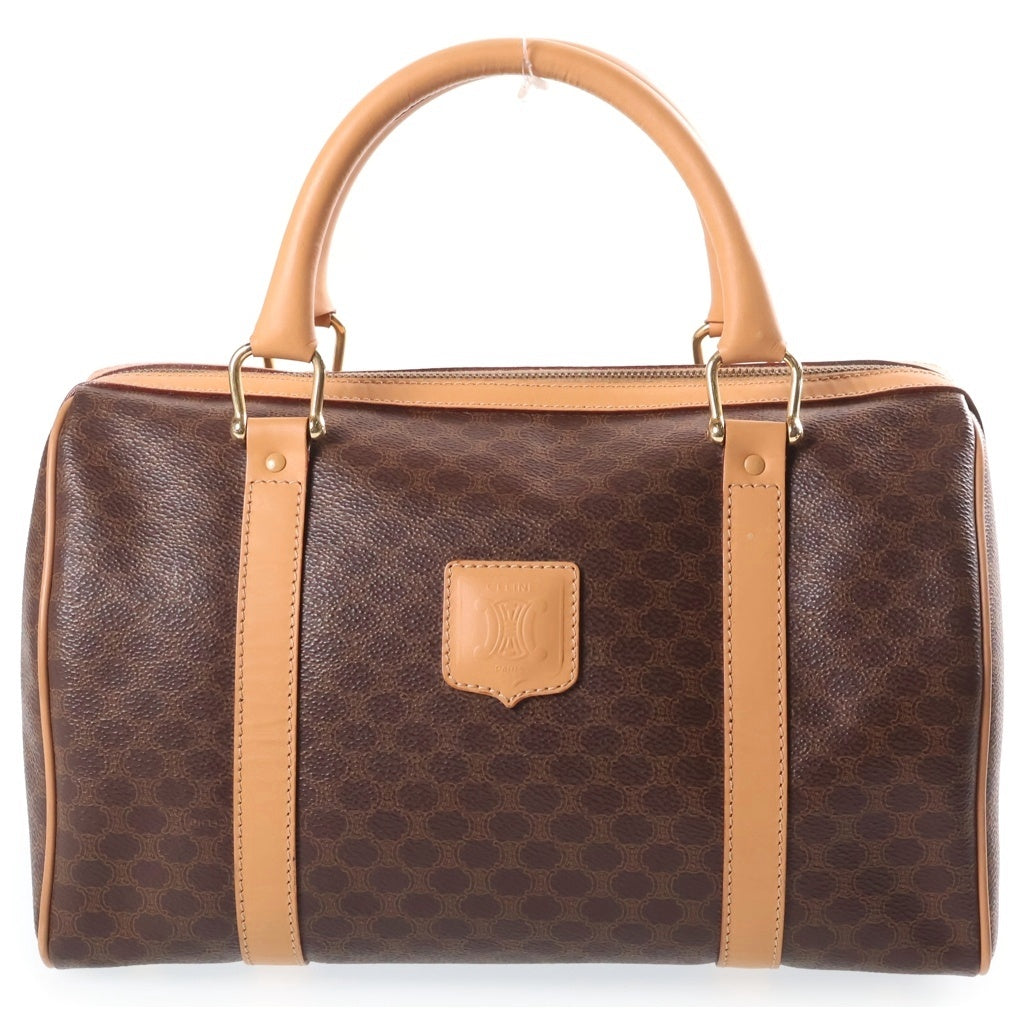 CELINE(セリーヌ) マカダム柄 PVC レザー ハンド ボストンバッグ ブラウン ゴールド金具 レディース