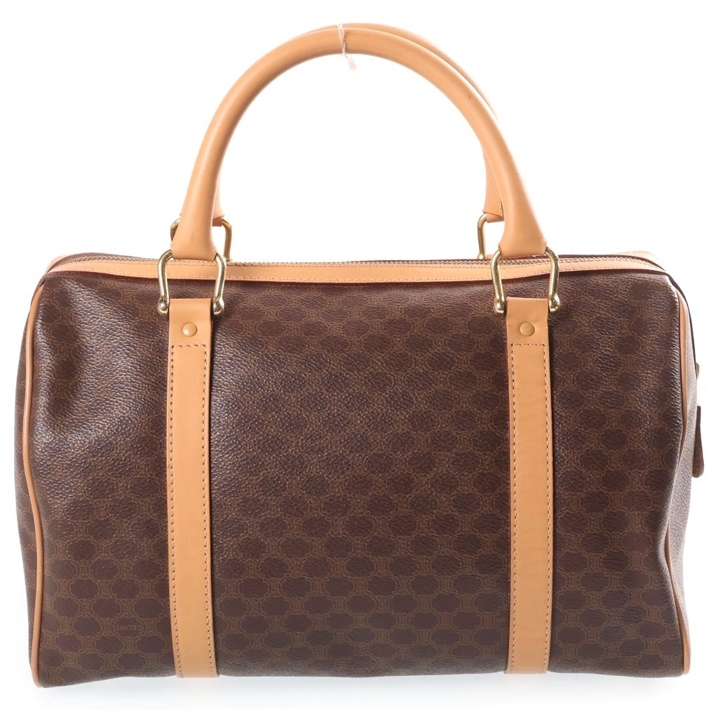 CELINE(セリーヌ) マカダム柄 PVC レザー ハンド ボストンバッグ ブラウン ゴールド金具 レディース