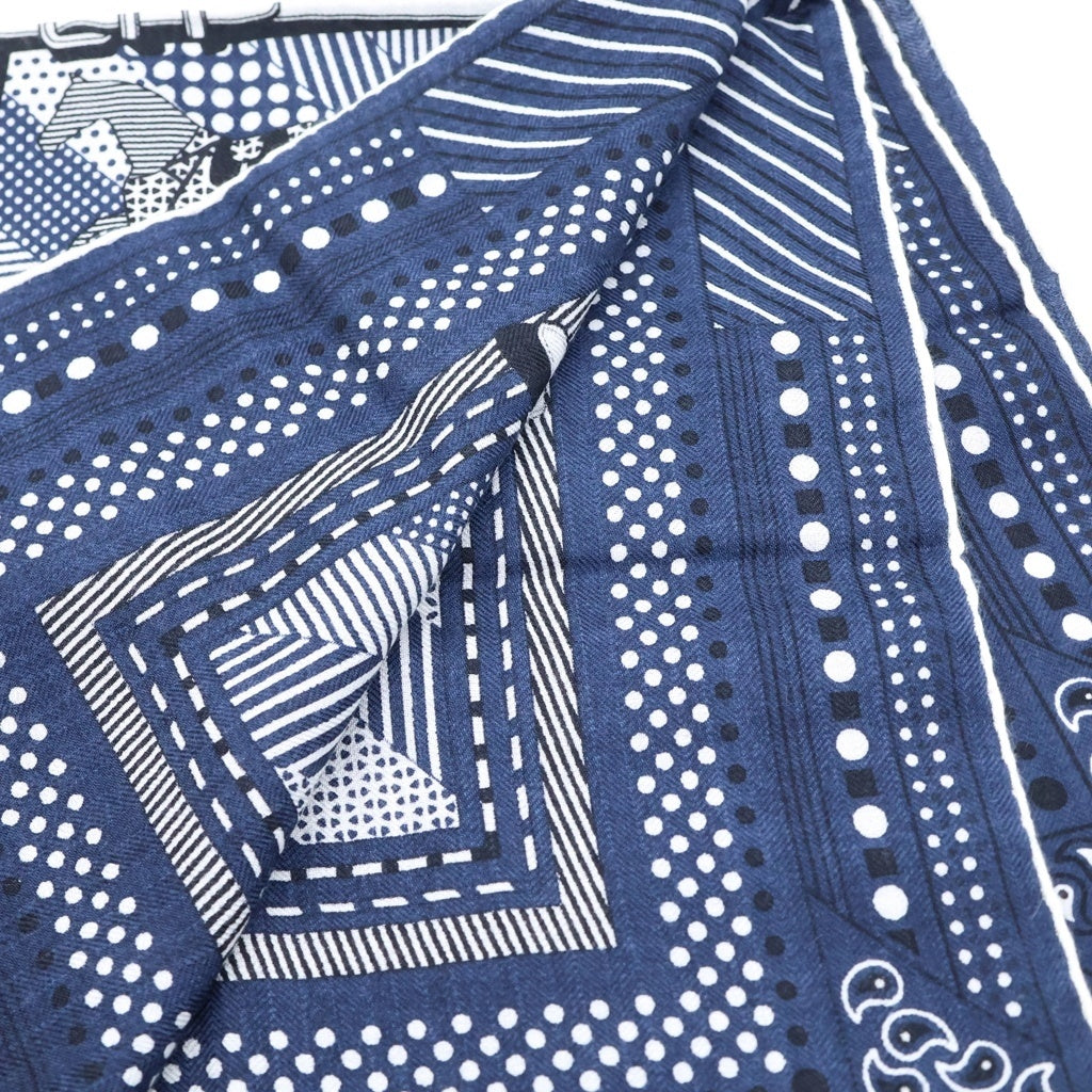HERMES(エルメス) カレ65 Couvertures Nouvelles 総柄プリント シルクスカーフ ネイビー レディース