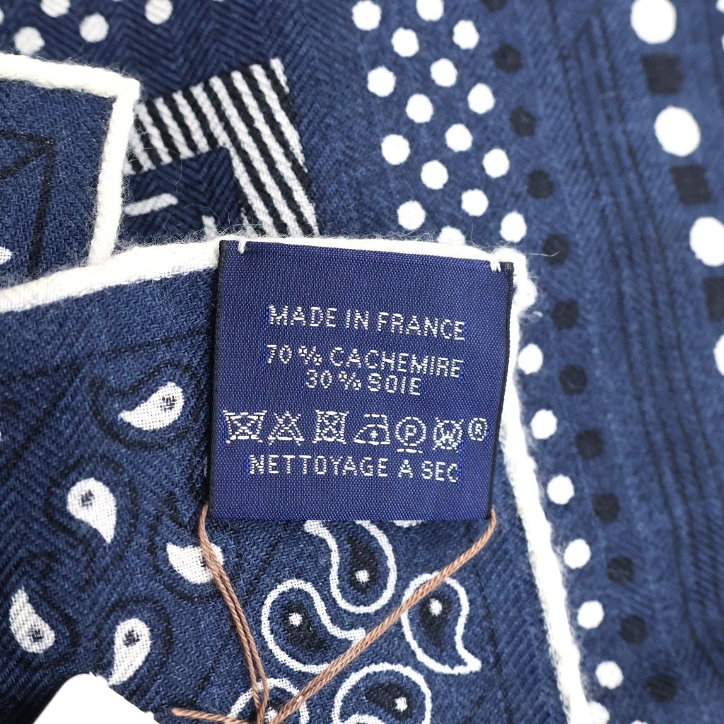 HERMES(エルメス) カレ65 Couvertures Nouvelles 総柄プリント シルクスカーフ ネイビー レディース