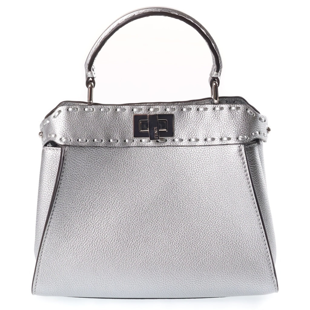 FENDI(フェンディ) ピーカブー ミニ セレリア メタリックレザー 2WAY ハンド ショルダーバッグ シルバー金具 シルバー 8BN244 レディース