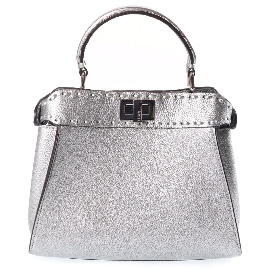 FENDI(フェンディ) ピーカブー ミニ セレリア メタリックレザー 2WAY ハンド ショルダーバッグ シルバー金具 シルバー 8BN244 レディース