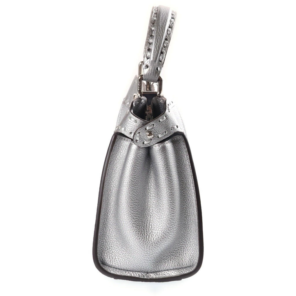 FENDI(フェンディ) ピーカブー ミニ セレリア メタリックレザー 2WAY ハンド ショルダーバッグ シルバー金具 シルバー 8BN244 レディース