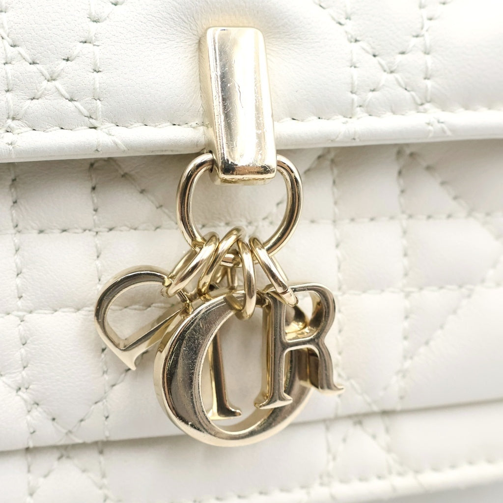 Christian Dior(クリスチャンディオール) My Dior マイディオール カナージュ カーフスキン レザー デイリー チェーン ショルダーバッグ ポーチ ホワイト ゴールド金具 レディース