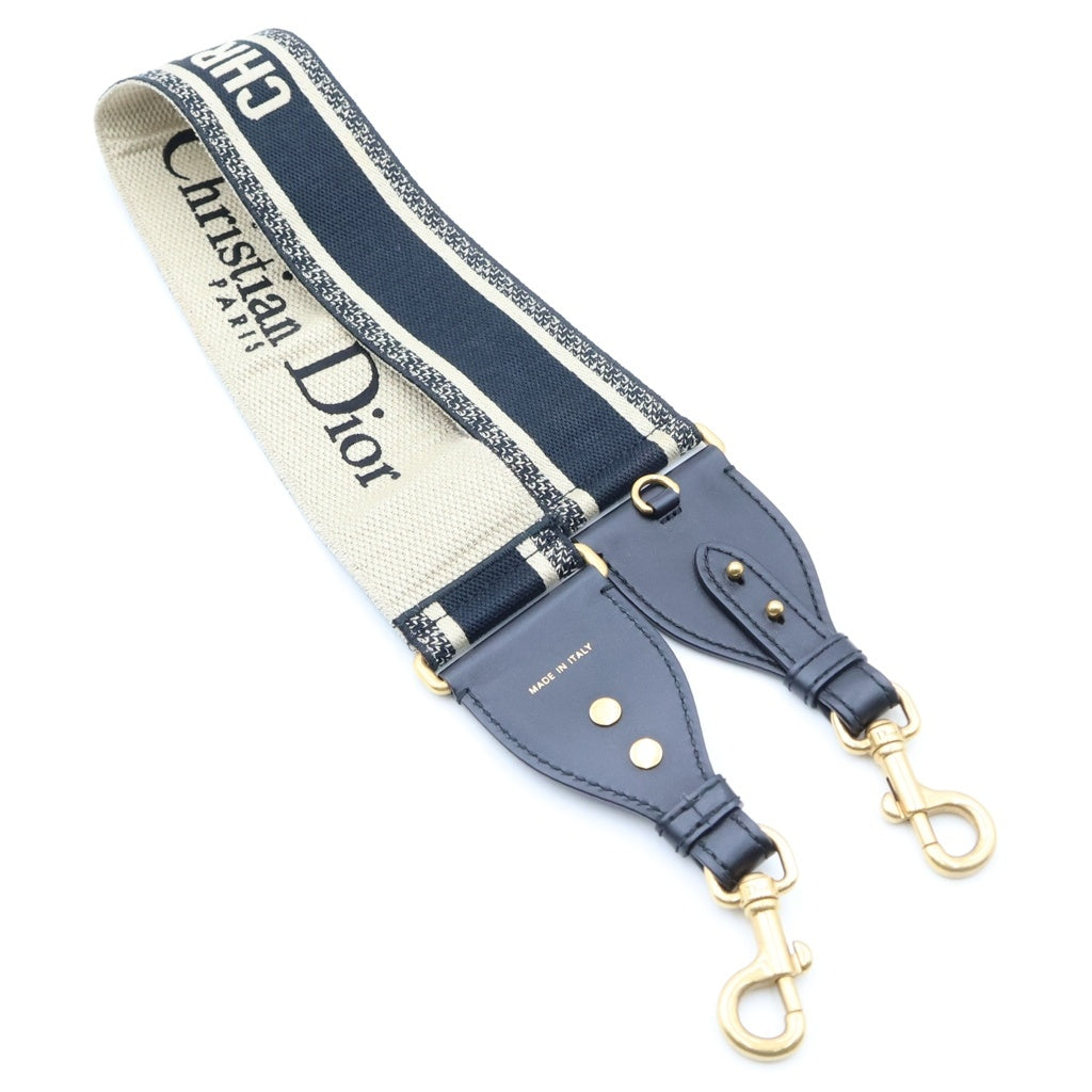 Christian Dior(クリスチャンディオール) ロゴジャガード キャンバス ショルダーストラップ ネイビー/ベージュ ゴールド金具 レディース
