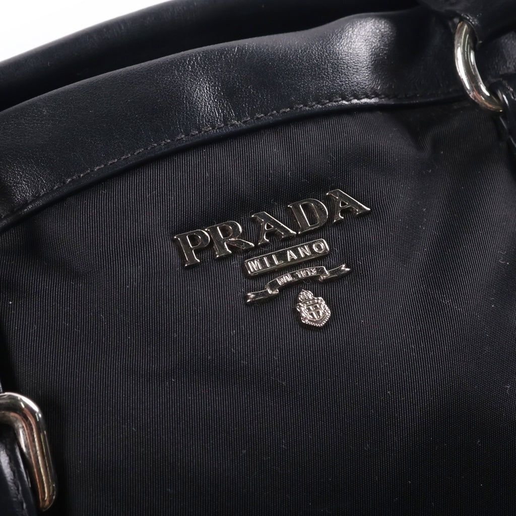 PRADA(プラダ) ナイロン レザー ハンドバッグ ブラック シルバー金具 BN2032 レディース