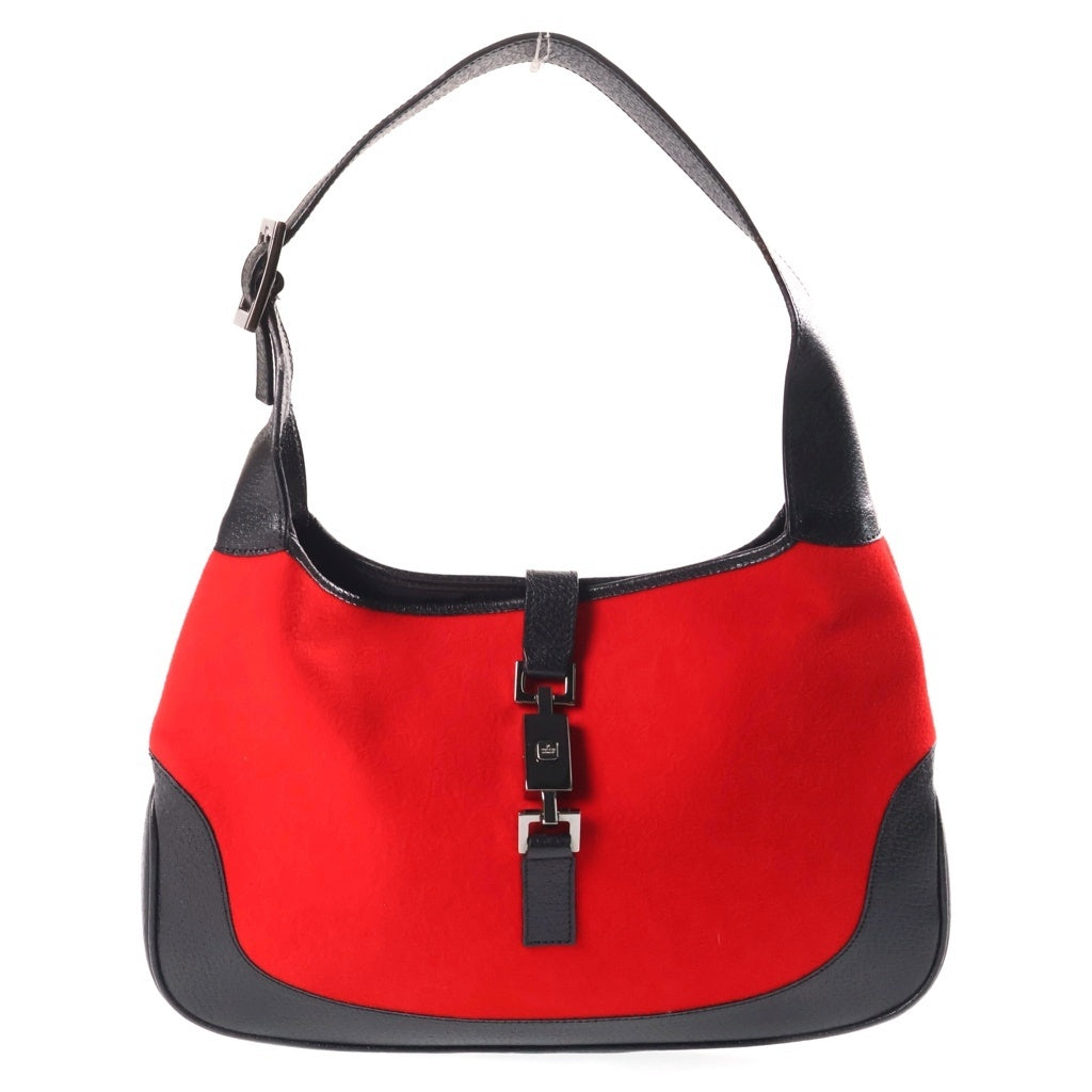 GUCCI(グッチ) ジャッキー ハンドバッグ ワンショルダー レッド×ブラック レザー×ウール 0013306 ガンメタ金具 レディース