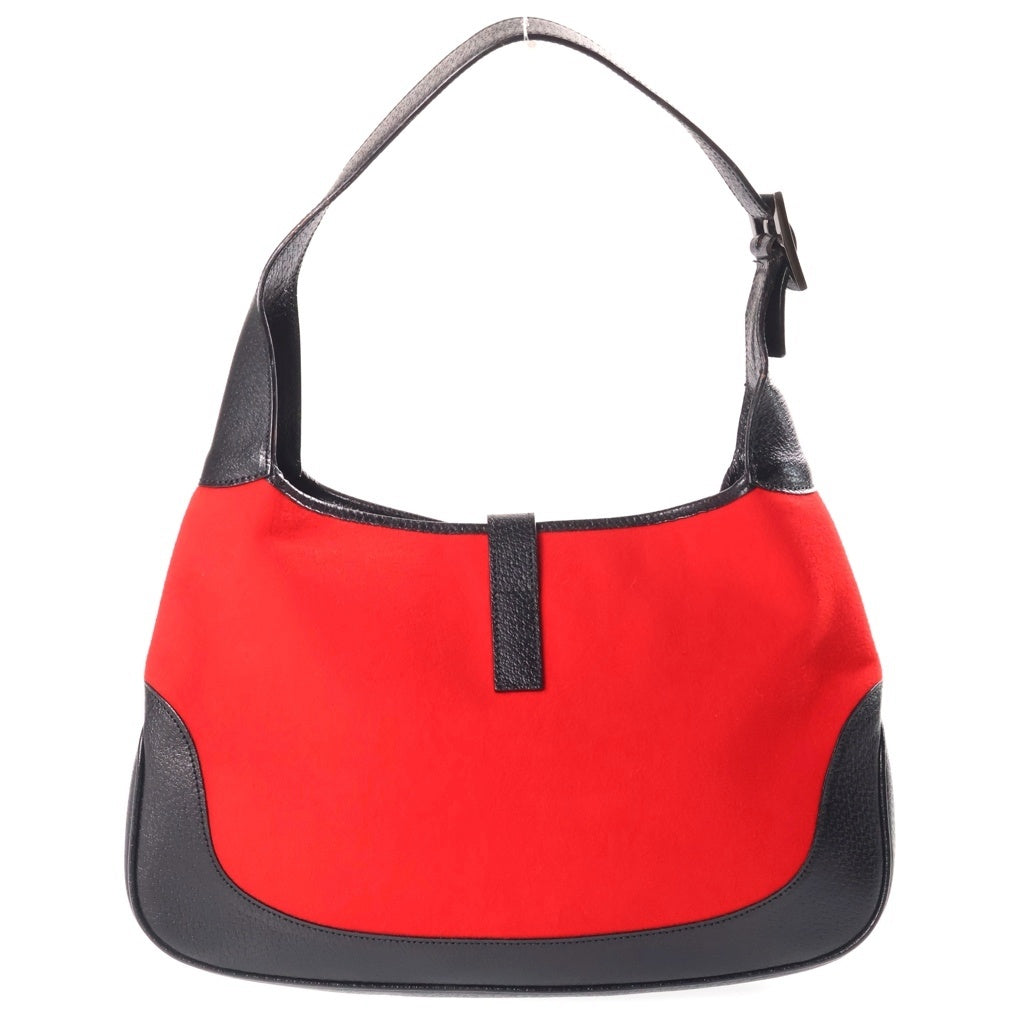 GUCCI(グッチ) ジャッキー ハンドバッグ ワンショルダー レッド×ブラック レザー×ウール 0013306 ガンメタ金具 レディース