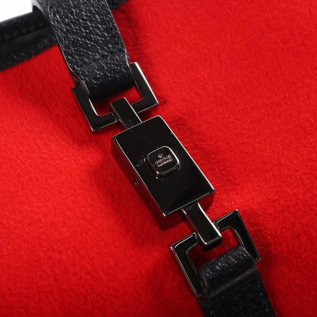 GUCCI(グッチ) ジャッキー ハンドバッグ ワンショルダー レッド×ブラック レザー×ウール 0013306 ガンメタ金具 レディース