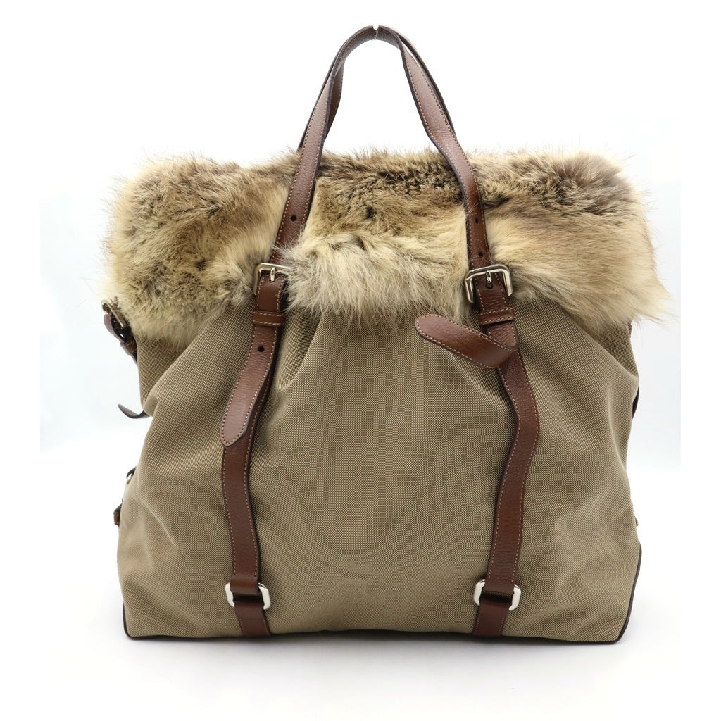 PRADA(プラダ) ■ファー ロゴ ジャガード 2WAYバッグ カーキ レディース