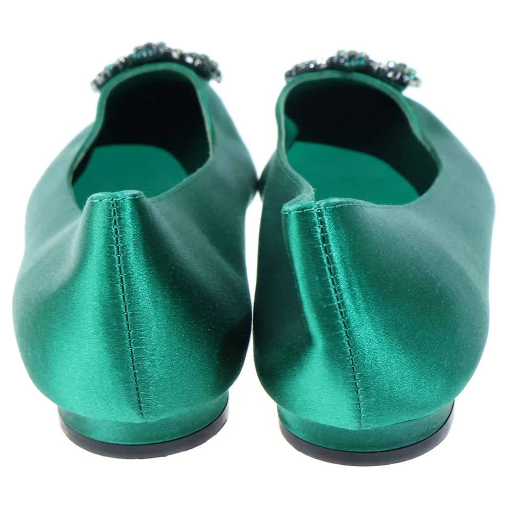 MANOLO BLAHNIK(マノロブラニク) ハンギシ サテン クリスタルバックルパンプス ビジュー グリーン レディース