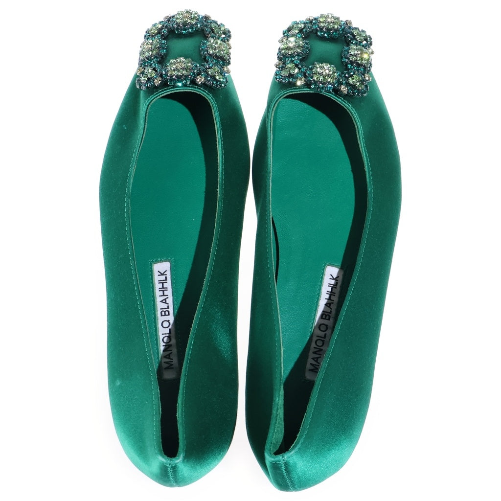 MANOLO BLAHNIK(マノロブラニク) ハンギシ サテン クリスタルバックルパンプス ビジュー グリーン レディース