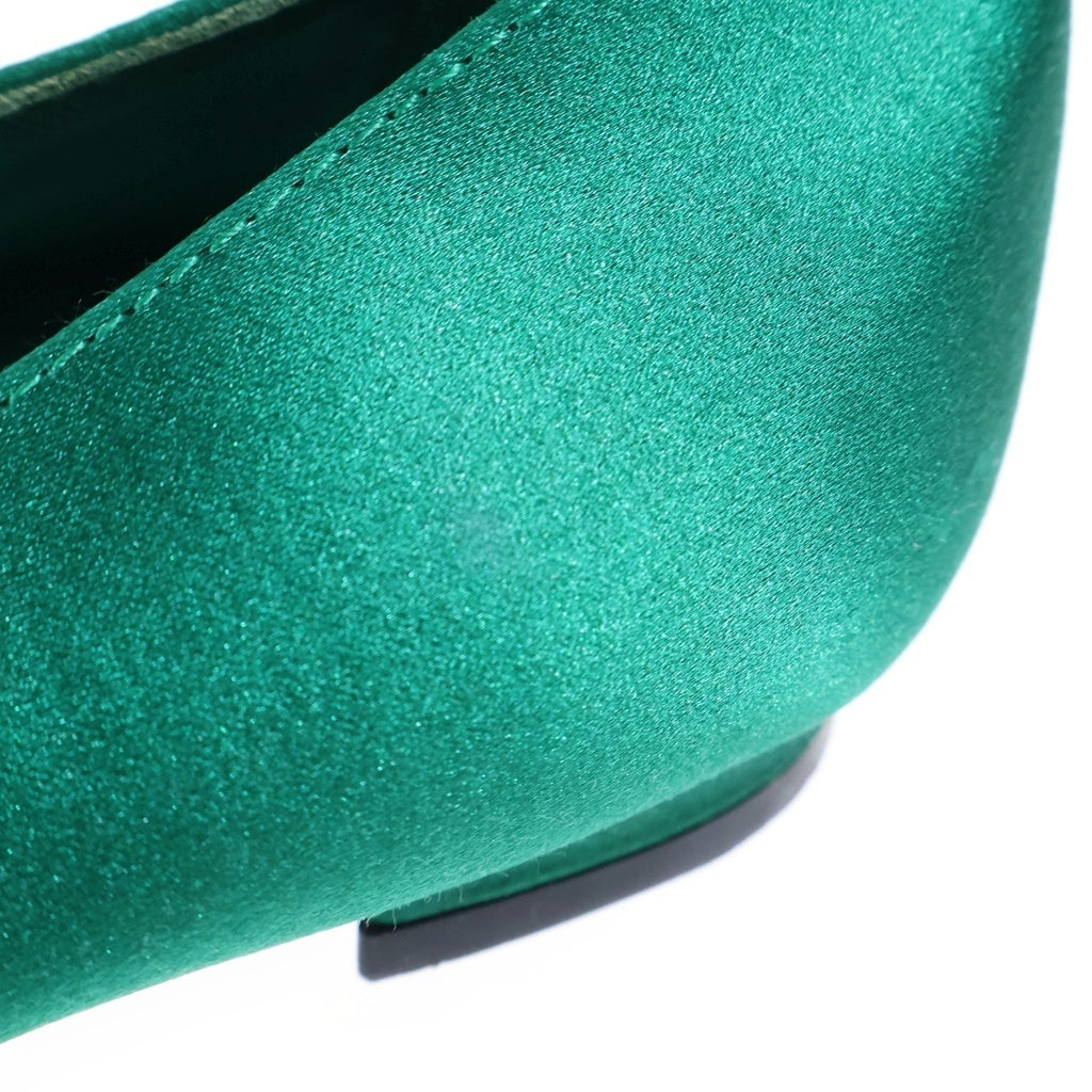 MANOLO BLAHNIK(マノロブラニク) ハンギシ サテン クリスタルバックルパンプス ビジュー グリーン レディース