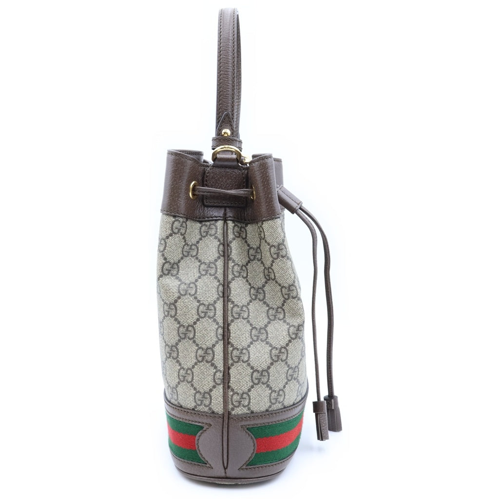 GUCCI(グッチ) オフディアGG GGスプリーム バケット ショルダーバッグ ブラウン PVC×レザー 550621 レディース
