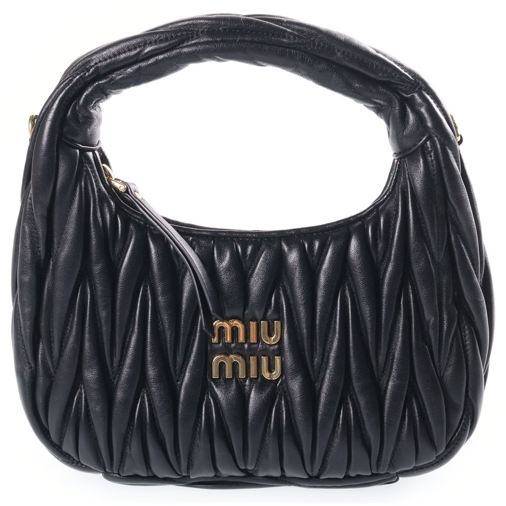 miumiu(ミュウミュウ) マテラッセ ワンダー ホーボーバッグ 黒 レザー 5BC125 レディース