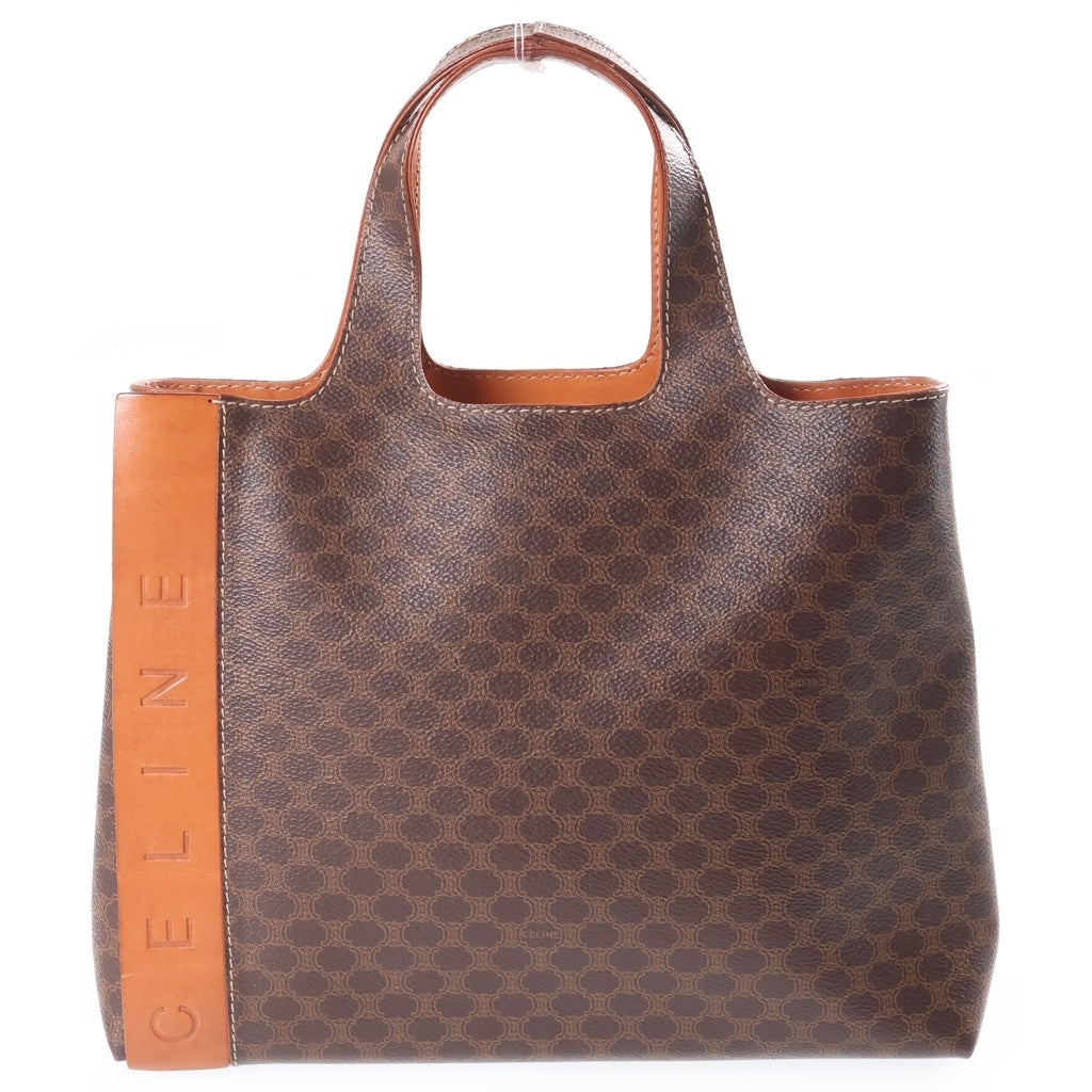 CELINE(セリーヌ) マカダム 型押しロゴ ハンドバッグ バッグ PVCコーティングキャンバス レザー ブラウン レディース