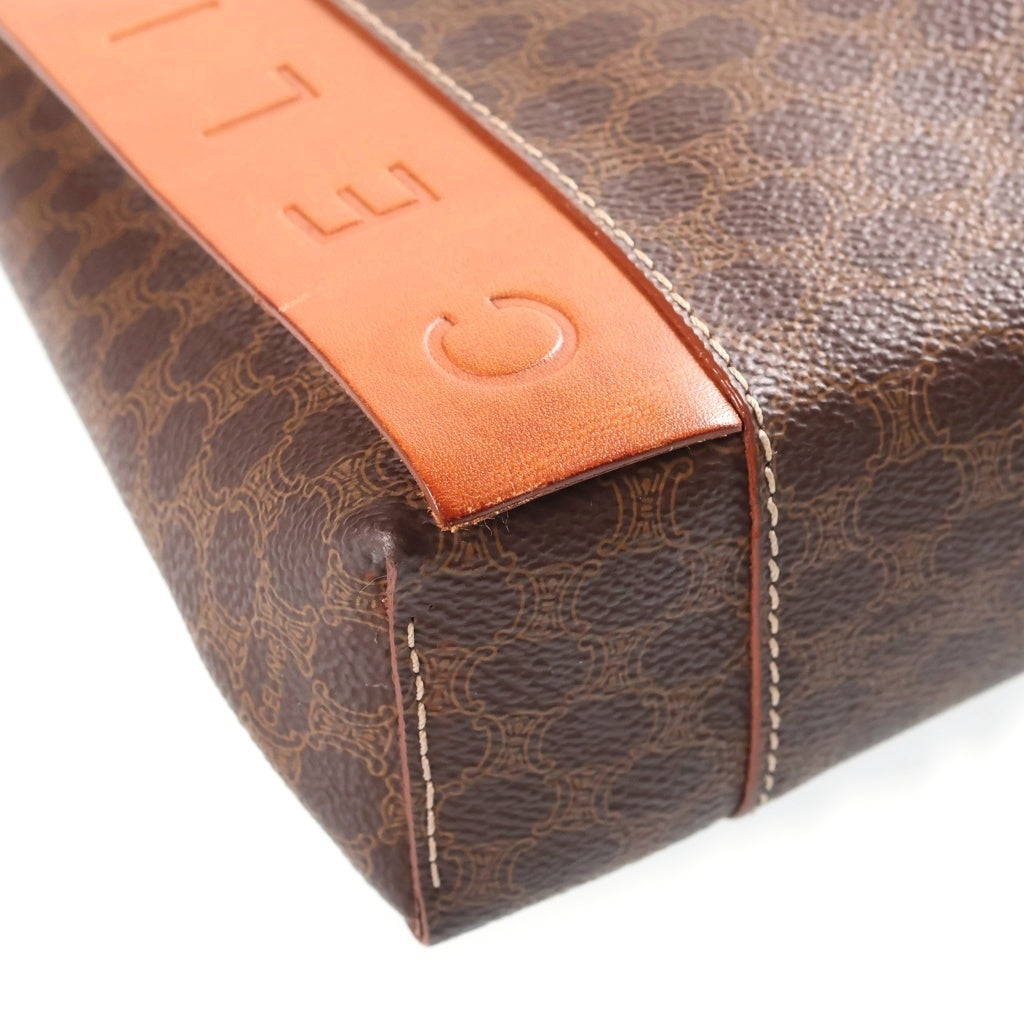 CELINE(セリーヌ) マカダム 型押しロゴ ハンドバッグ バッグ PVCコーティングキャンバス レザー ブラウン レディース