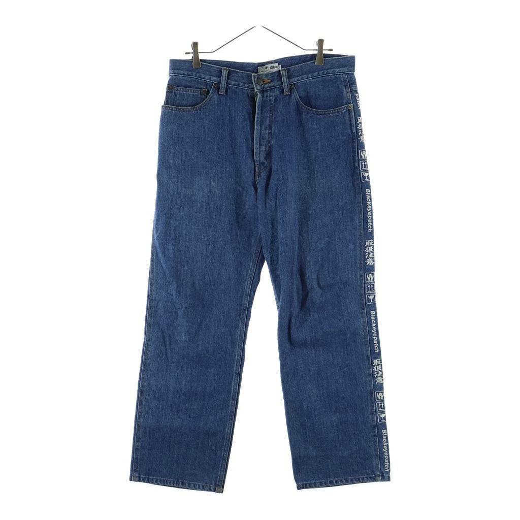 THE BLACK EYE PATCH(ブラックアイパッチ) 19AW Handle with Care Denim サイド刺繍デニムパンツ ジーンズ 取扱注意ロゴ ワイドテーパード インディゴ