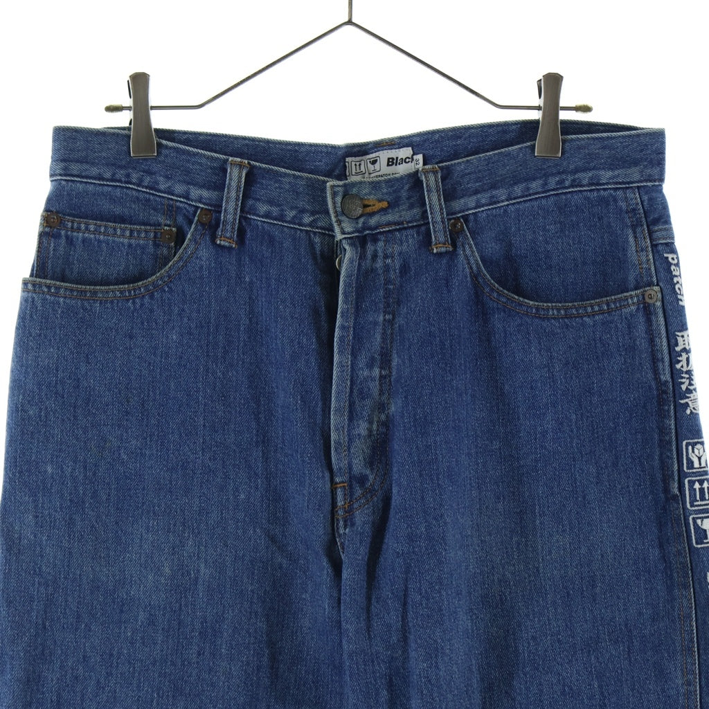 THE BLACK EYE PATCH(ブラックアイパッチ) 19AW Handle with Care Denim サイド刺繍デニムパンツ ジーンズ 取扱注意ロゴ ワイドテーパード インディゴ