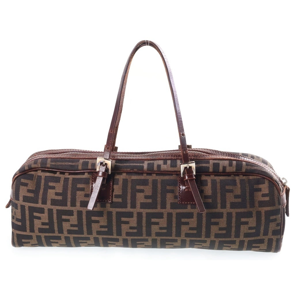 FENDI(フェンディ) ズッカ柄 キャンバス ハンドバッグ ブラウン シルバー金具 レディース