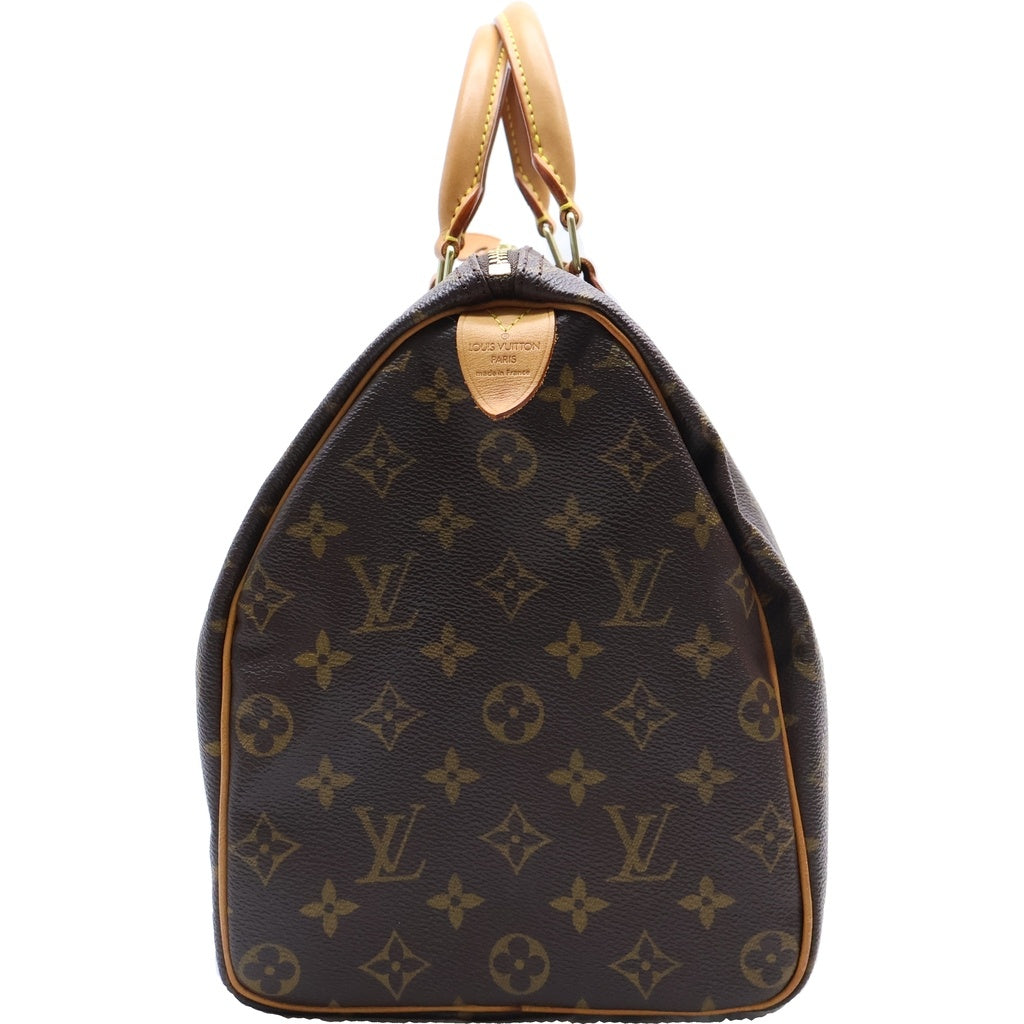LOUIS VUITTON(ルイヴィトン) モノグラム スピーディ35 ハンドバッグ ボストンバッグ ブラウン レザー×PVC M41524 ゴールド金具 レディース