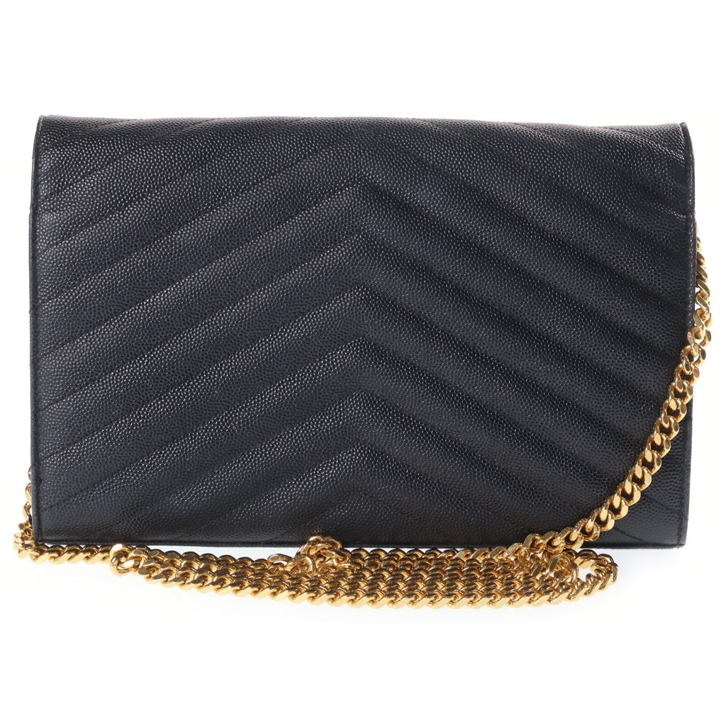 SAINT LAURENT PARIS(サンローランパリ) カサンドラロゴ エンベロープ レザー チェーンショルダーバッグ ブラック ゴールド金具 742920 レディース