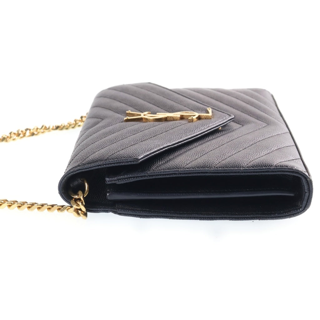 SAINT LAURENT PARIS(サンローランパリ) カサンドラロゴ エンベロープ レザー チェーンショルダーバッグ ブラック ゴールド金具 742920 レディース