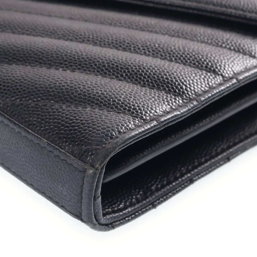 SAINT LAURENT PARIS(サンローランパリ) カサンドラロゴ エンベロープ レザー チェーンショルダーバッグ ブラック ゴールド金具 742920 レディース