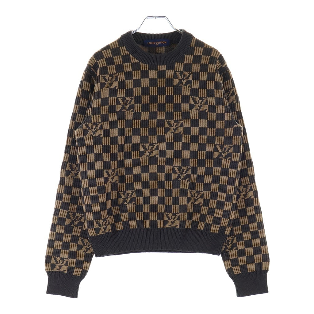LOUIS VUITTON(ルイヴィトン) 21AW ヴァージルアブロー リブドデニム ダミエジャガード クルーネック 長袖ニット セーター ブラウン RM212 ZLL HLN77W