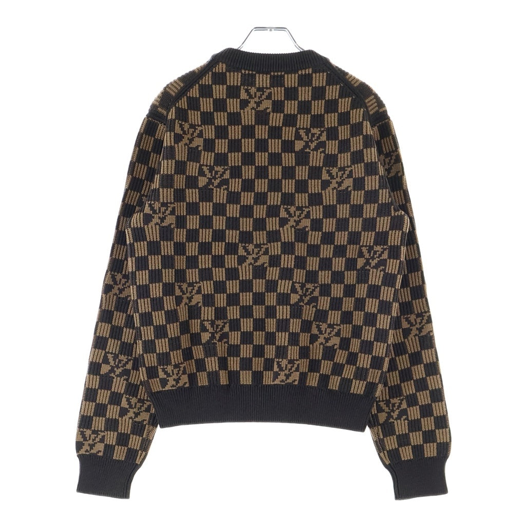 LOUIS VUITTON(ルイヴィトン) 21AW ヴァージルアブロー リブドデニム ダミエジャガード クルーネック 長袖ニット セーター ブラウン RM212 ZLL HLN77W