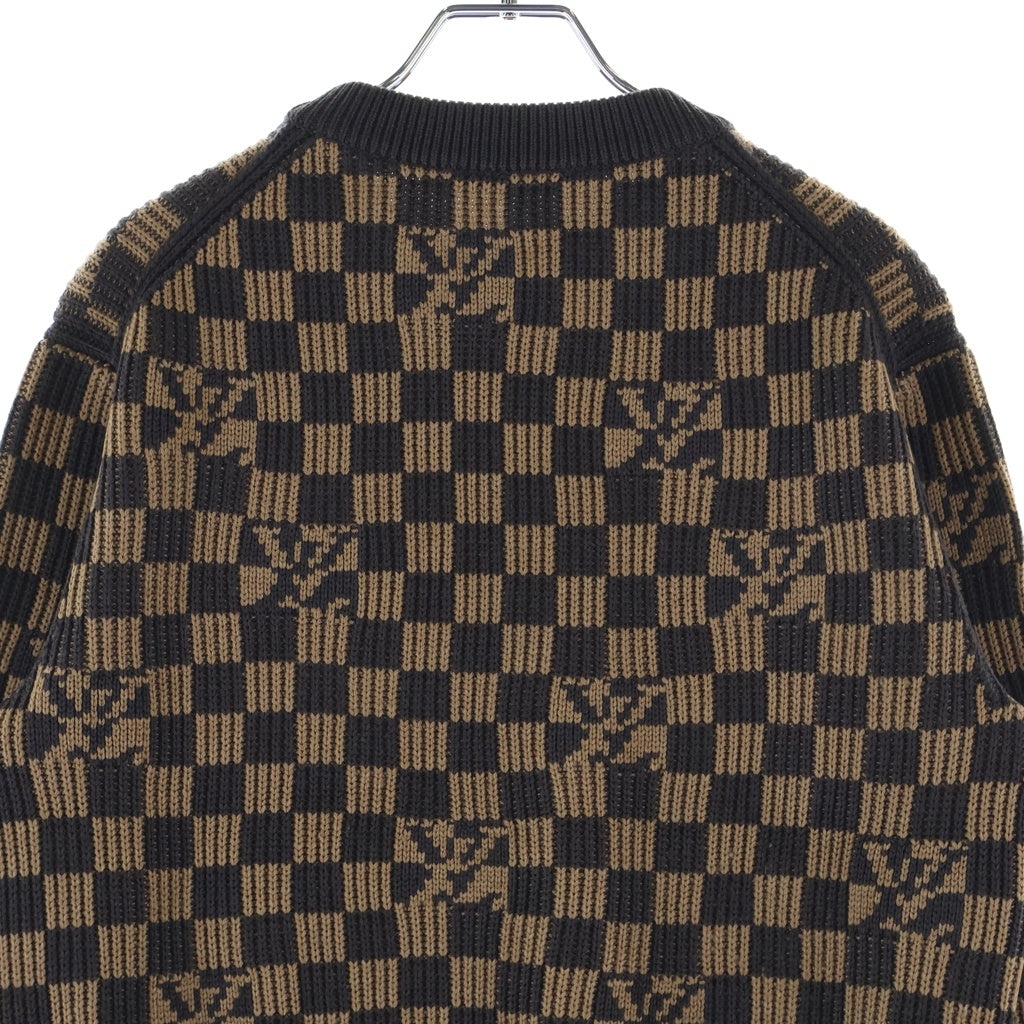 LOUIS VUITTON(ルイヴィトン) 21AW ヴァージルアブロー リブドデニム ダミエジャガード クルーネック 長袖ニット セーター ブラウン RM212 ZLL HLN77W