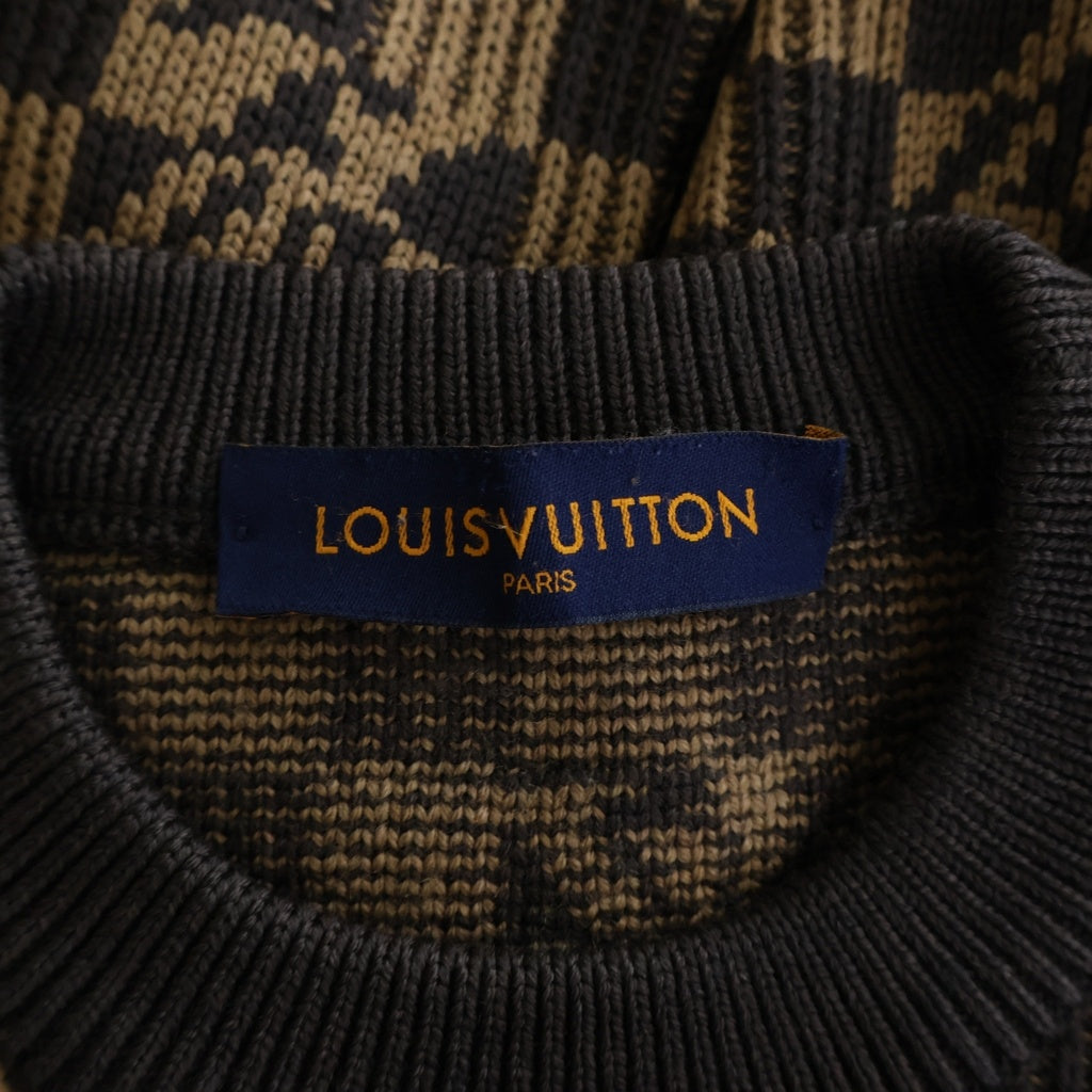 LOUIS VUITTON(ルイヴィトン) 21AW ヴァージルアブロー リブドデニム ダミエジャガード クルーネック 長袖ニット セーター ブラウン RM212 ZLL HLN77W