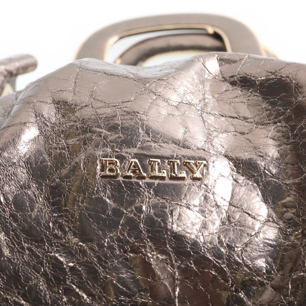BALLY(バリー) ガンメタリックハンドバッグ ショルダーバッグ 2WAY レザー シルバー×ゴールド レディース