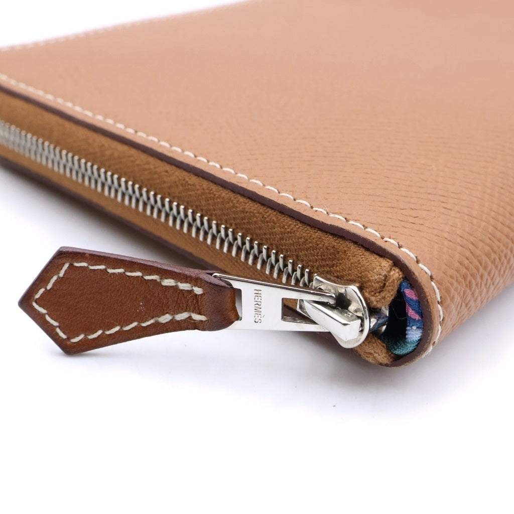 HERMES(エルメス) アザップ ロング シルクイン 長財布 ラウンドジップ ゴールド エプソンレザー W刻印 シルバー金具 レディース